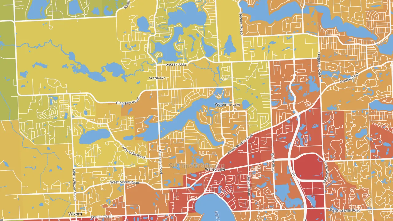 Wolverine Lake, MI Map of Vehicle Theft Rates