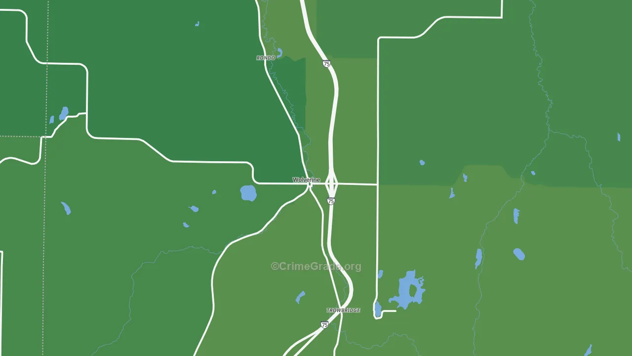 Wolverine, MI Map of Vehicle Theft Rates