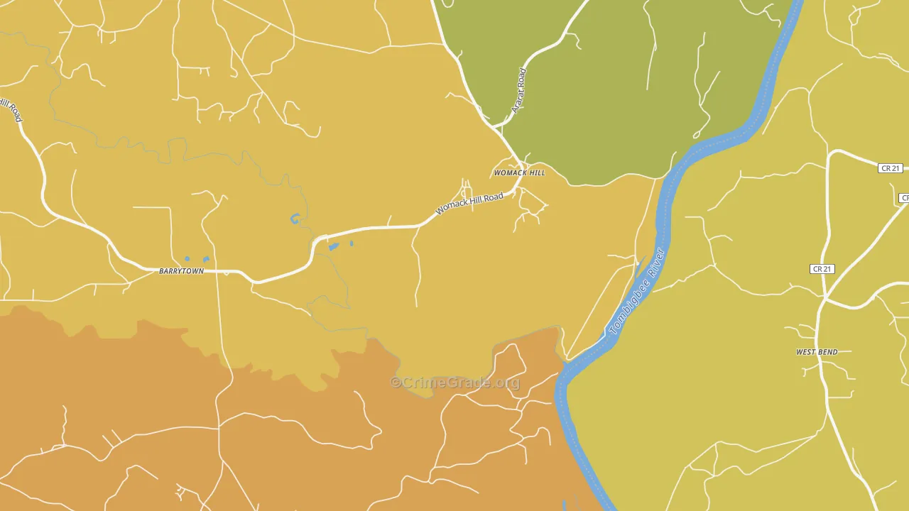 Womack Hill, AL Map of Vehicle Theft Rates