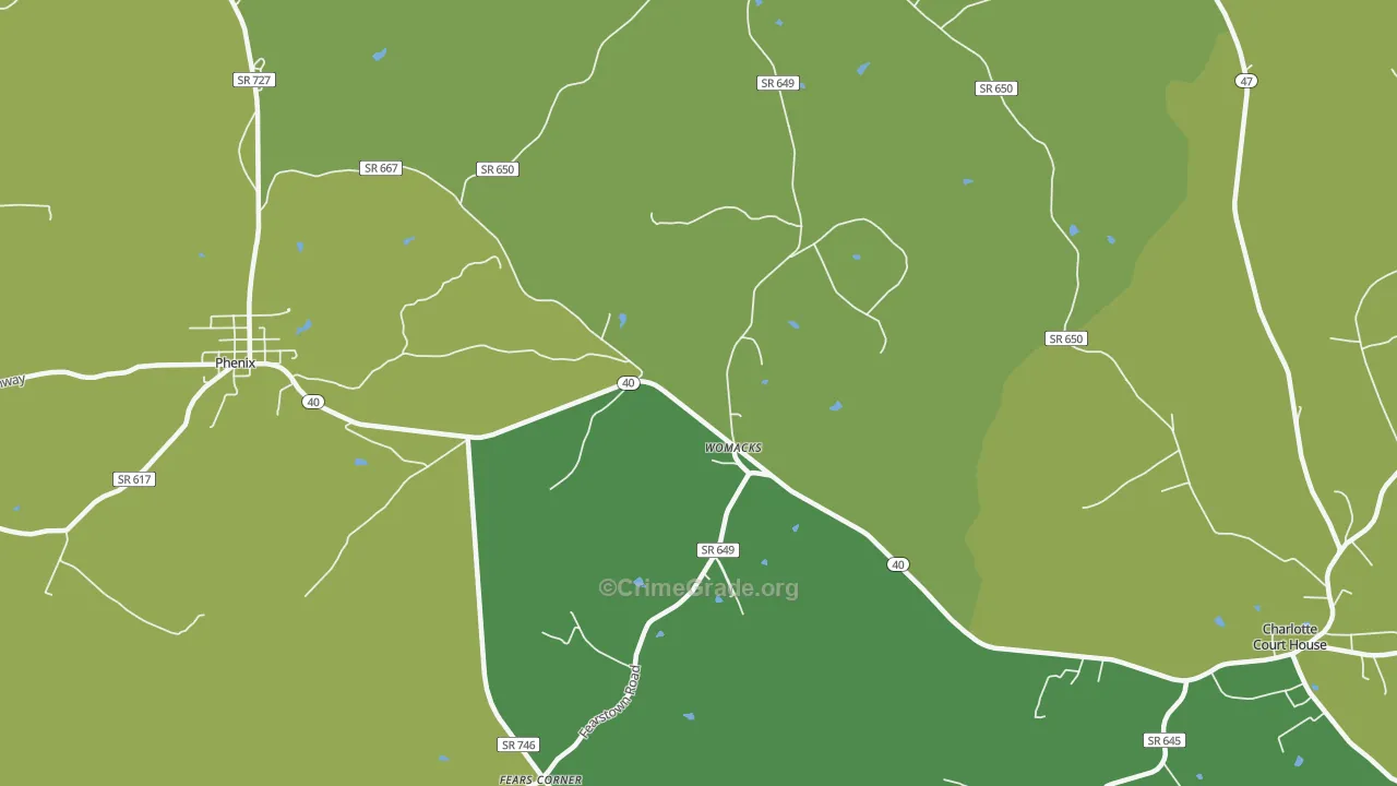 Womacks, VA Map of Vehicle Theft Rates