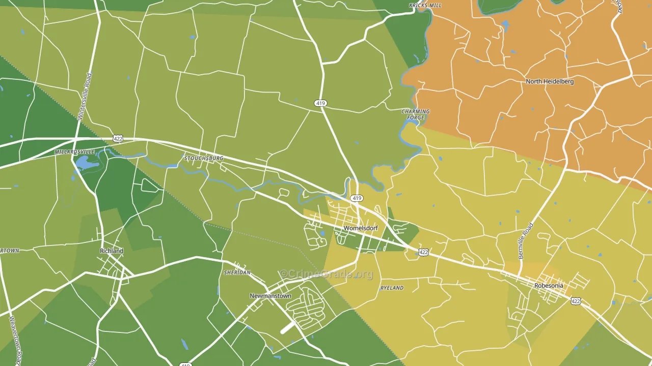 Womelsdorf, PA Map of Vehicle Theft Rates