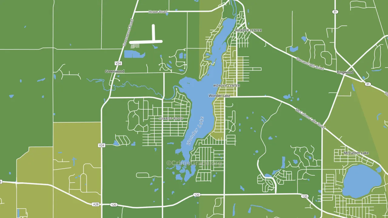 Wonder Lake, IL Map of Vehicle Theft Rates