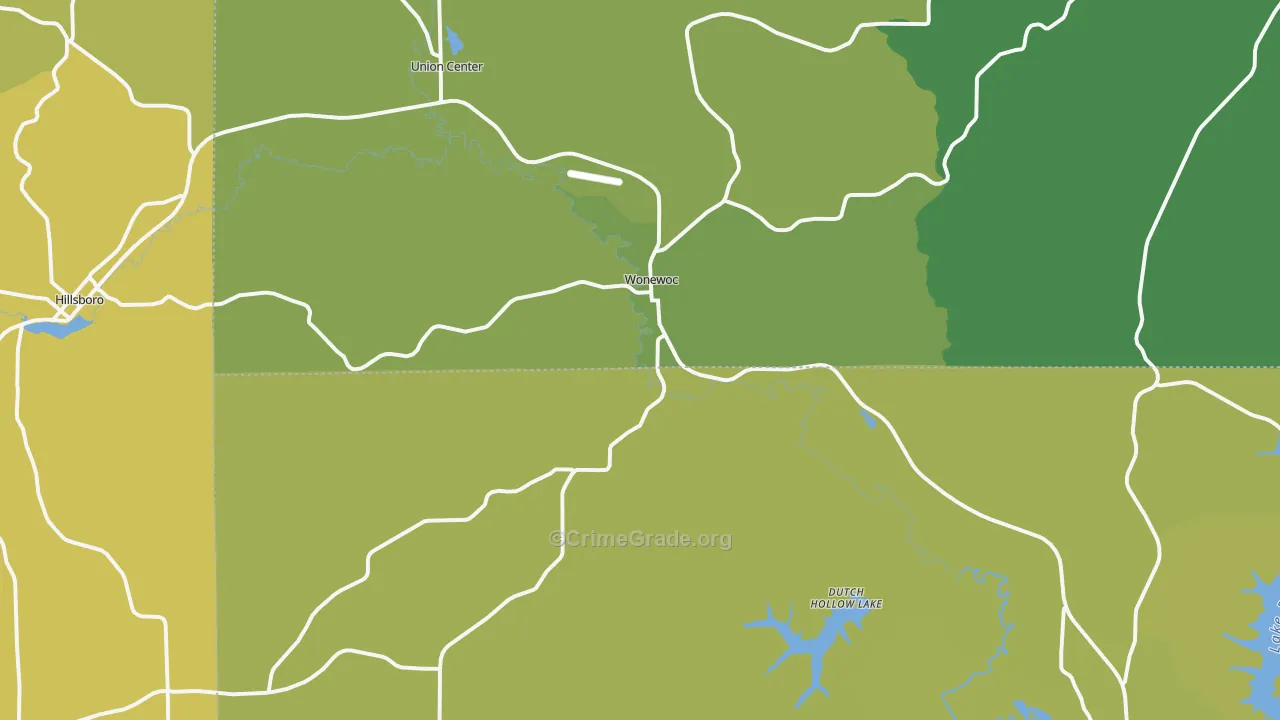 Wonewoc, WI Map of Vehicle Theft Rates