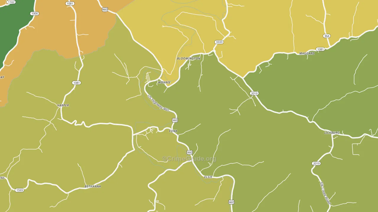Wonnie, KY Map of Vehicle Theft Rates