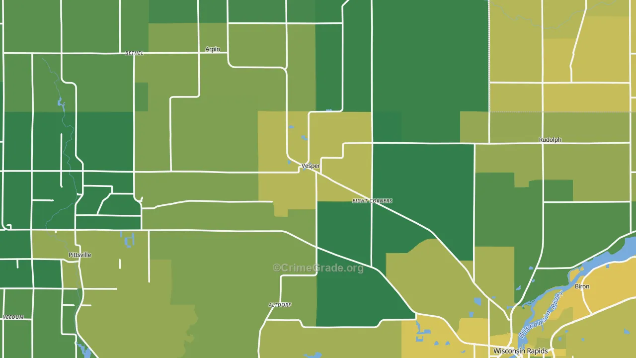 Wood County, WI Map of Vehicle Theft Rates