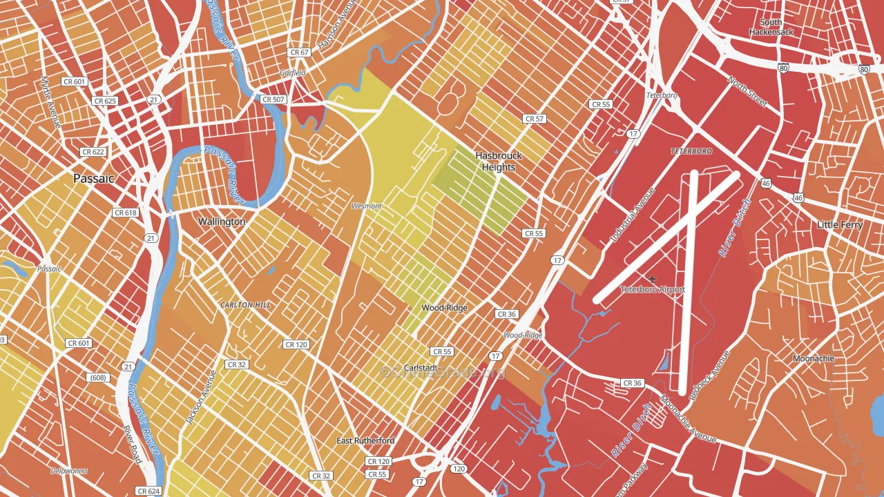 Wood-Ridge, NJ Map of Vehicle Theft Rates