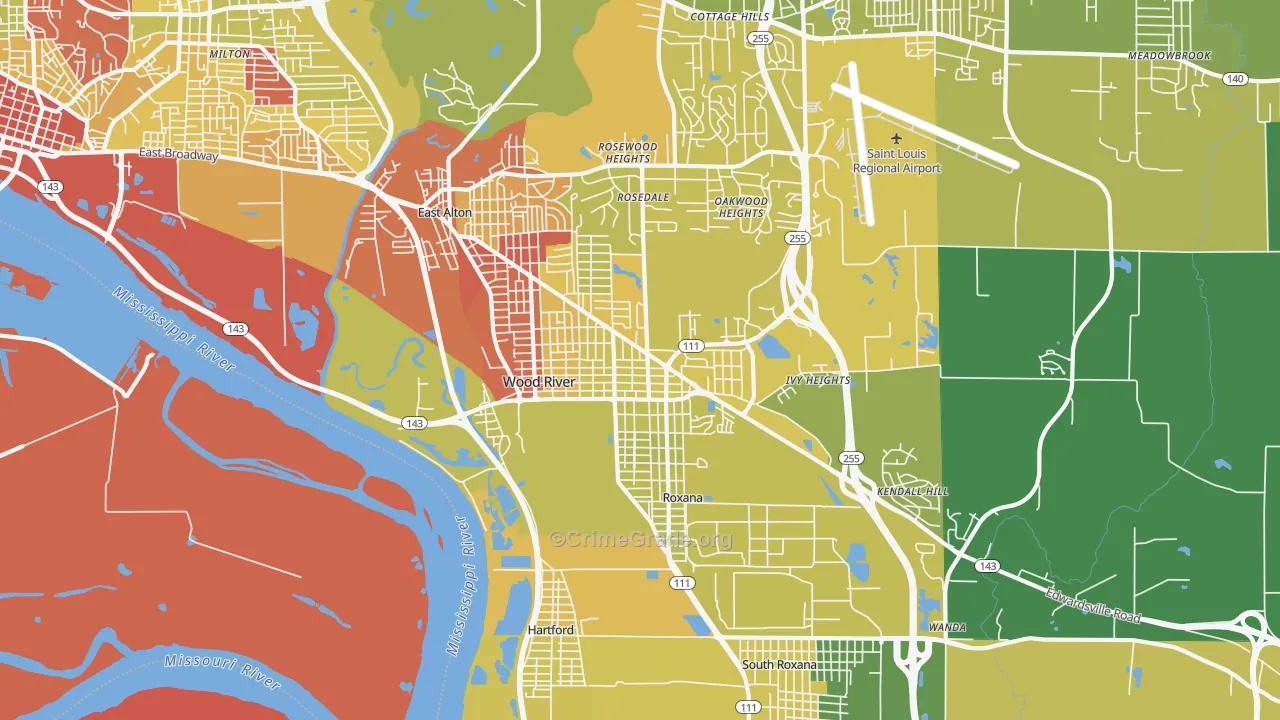 Wood River, IL Map of Vehicle Theft Rates