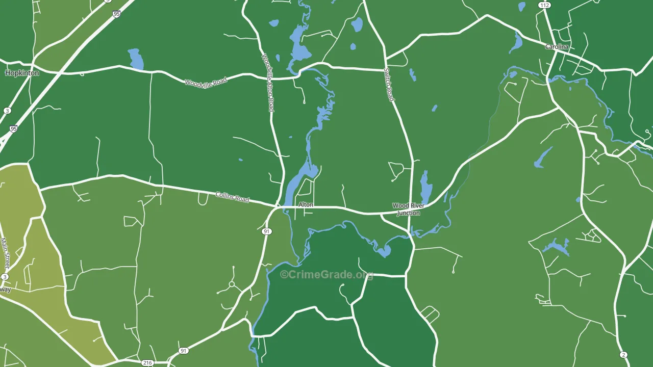Wood River Junction, RI Map of Vehicle Theft Rates
