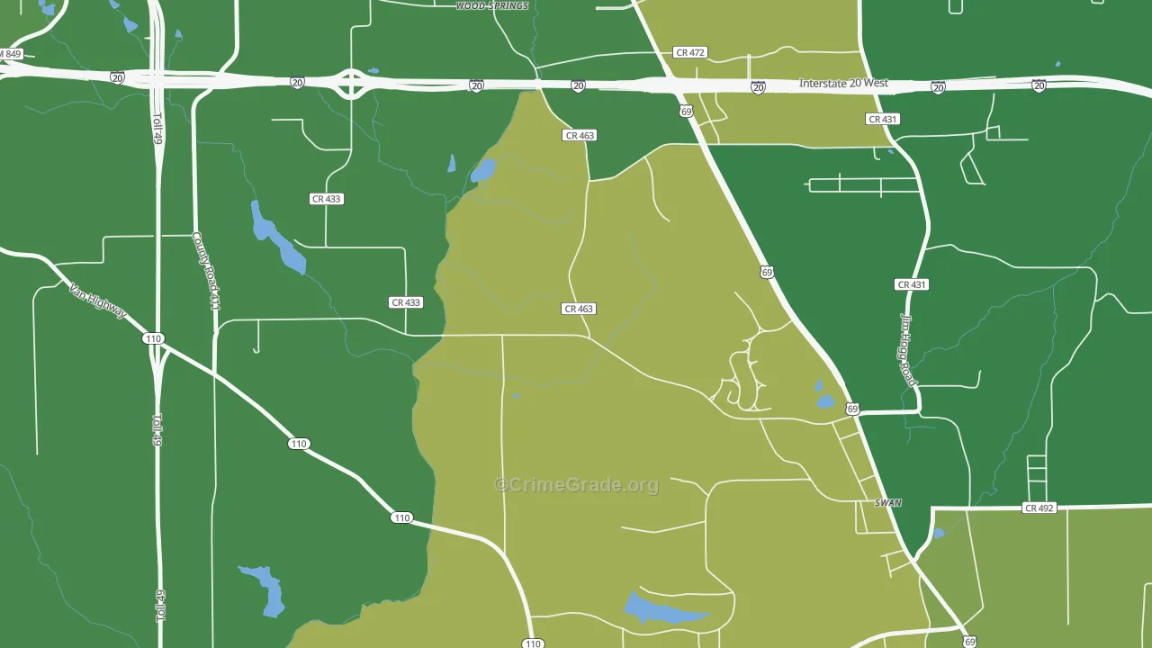 Wood Springs, TX Map of Vehicle Theft Rates