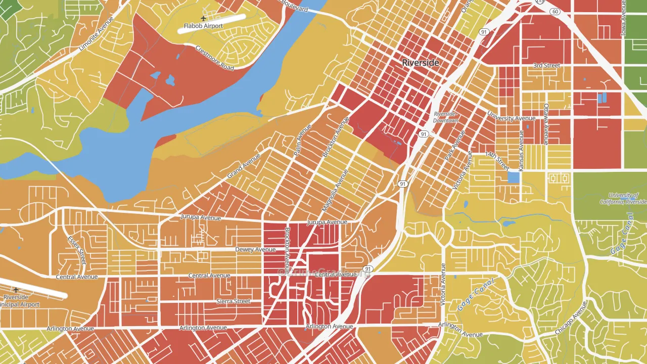 Wood Streets, Riverside, CA Map of Vehicle Theft Rates