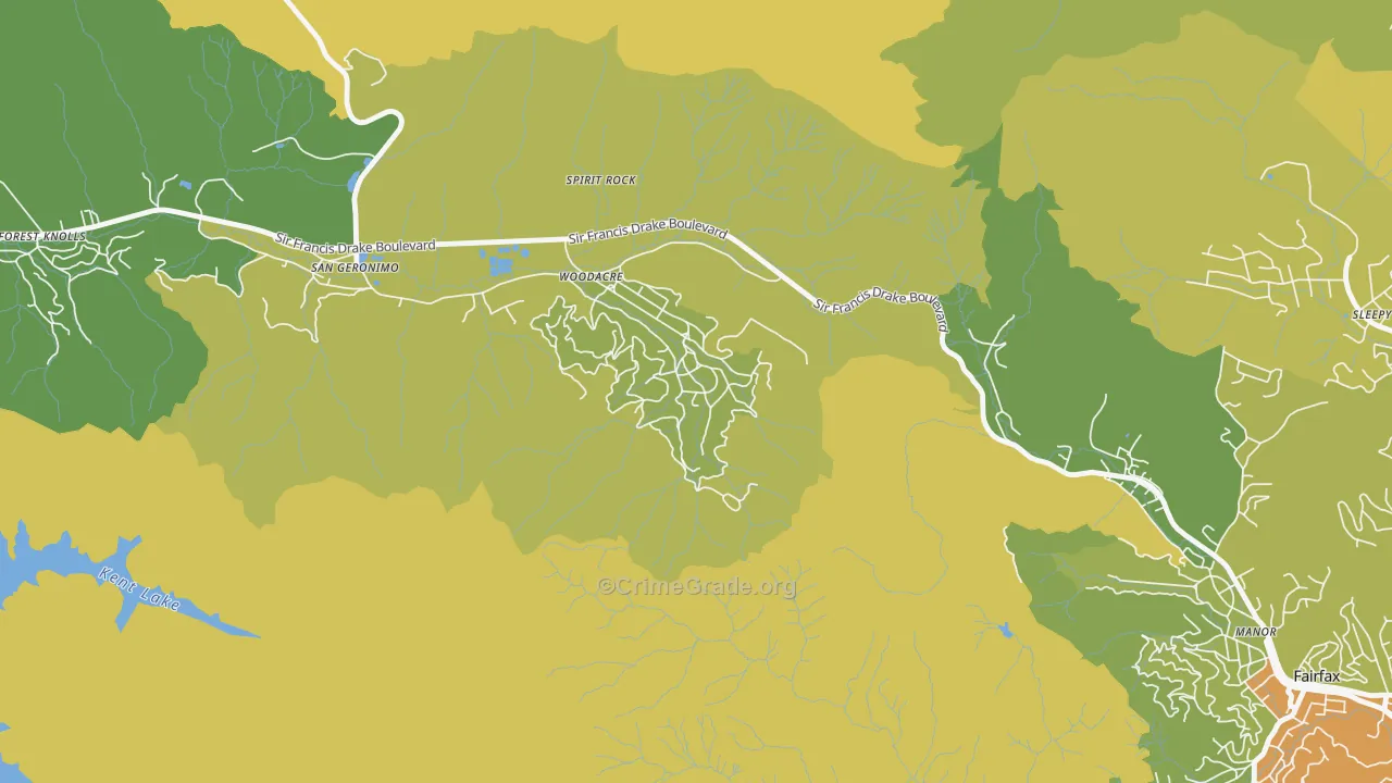 Woodacre, CA Map of Vehicle Theft Rates