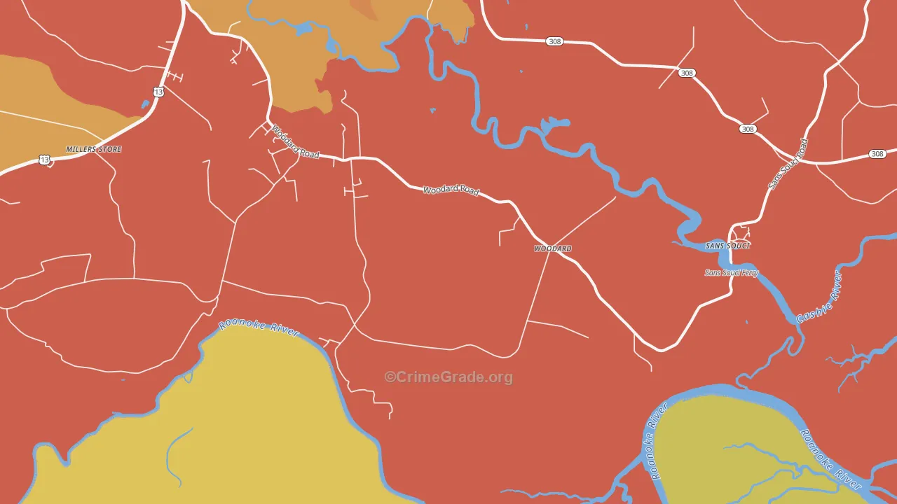 Woodard, NC Map of Vehicle Theft Rates