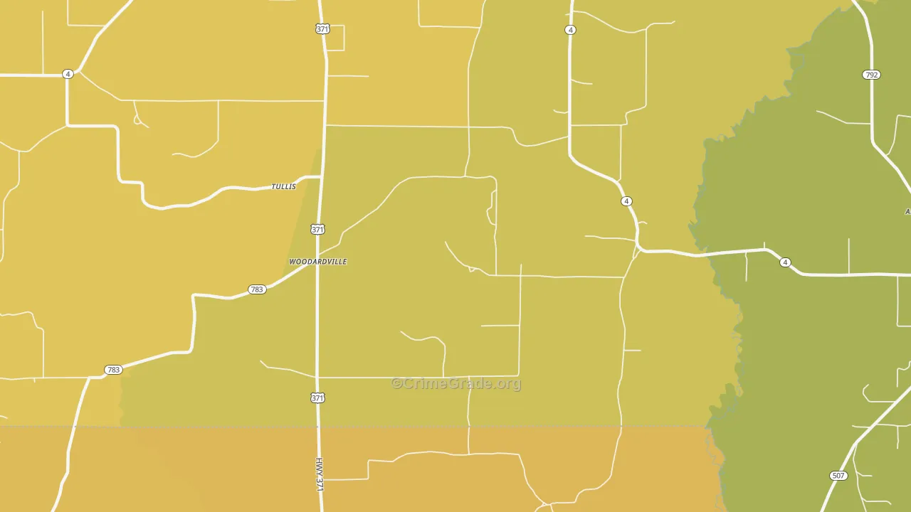 Woodardville, LA Map of Vehicle Theft Rates