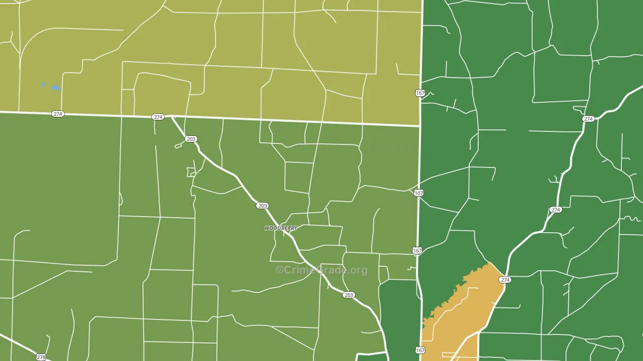 Woodberry, AR Map of Vehicle Theft Rates