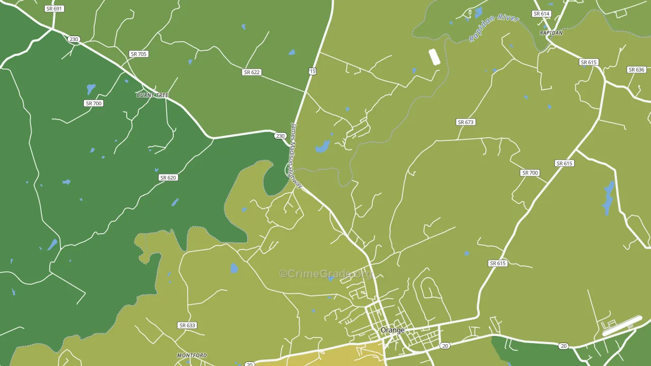 Woodberry Forest, VA Map of Vehicle Theft Rates