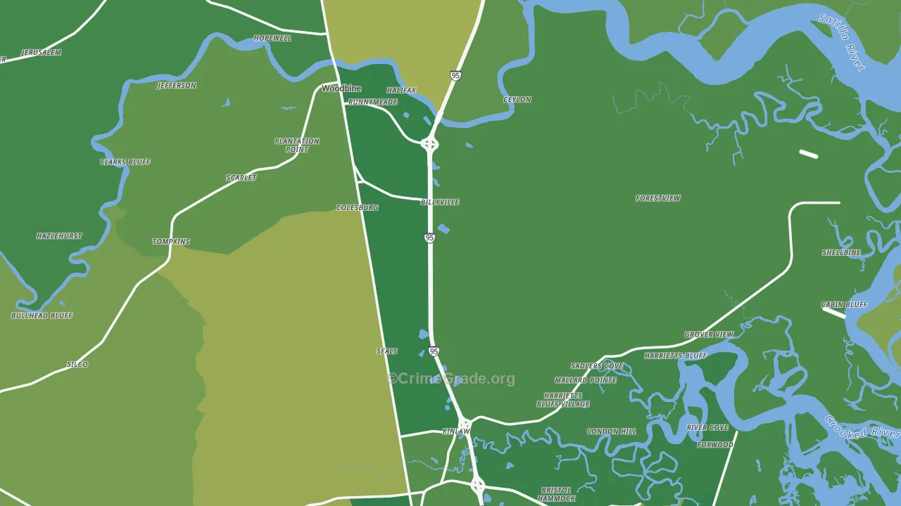 Woodbine, GA Map of Vehicle Theft Rates
