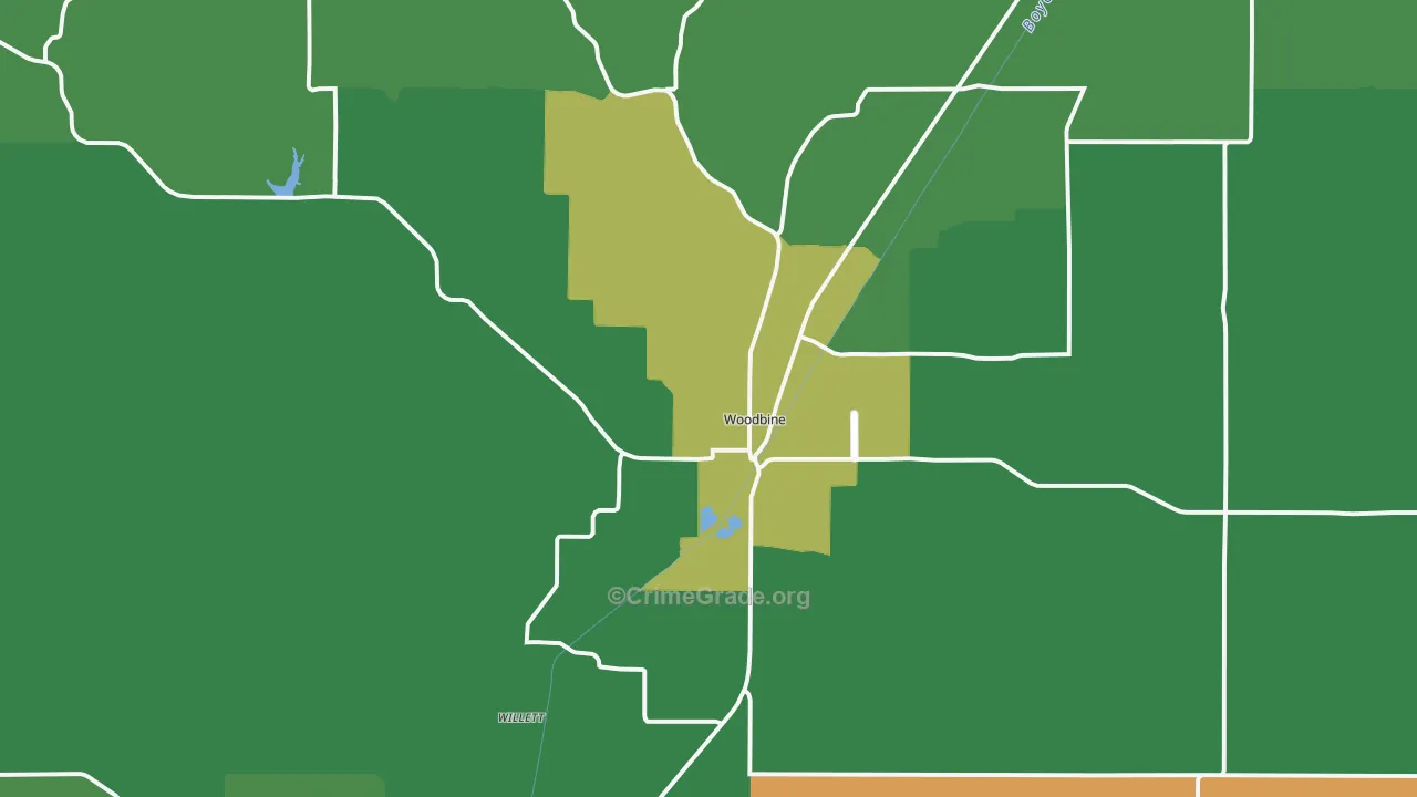 Woodbine, IA Map of Vehicle Theft Rates