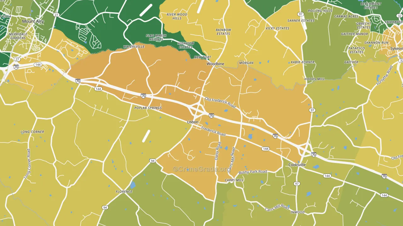 Woodbine, MD Map of Vehicle Theft Rates