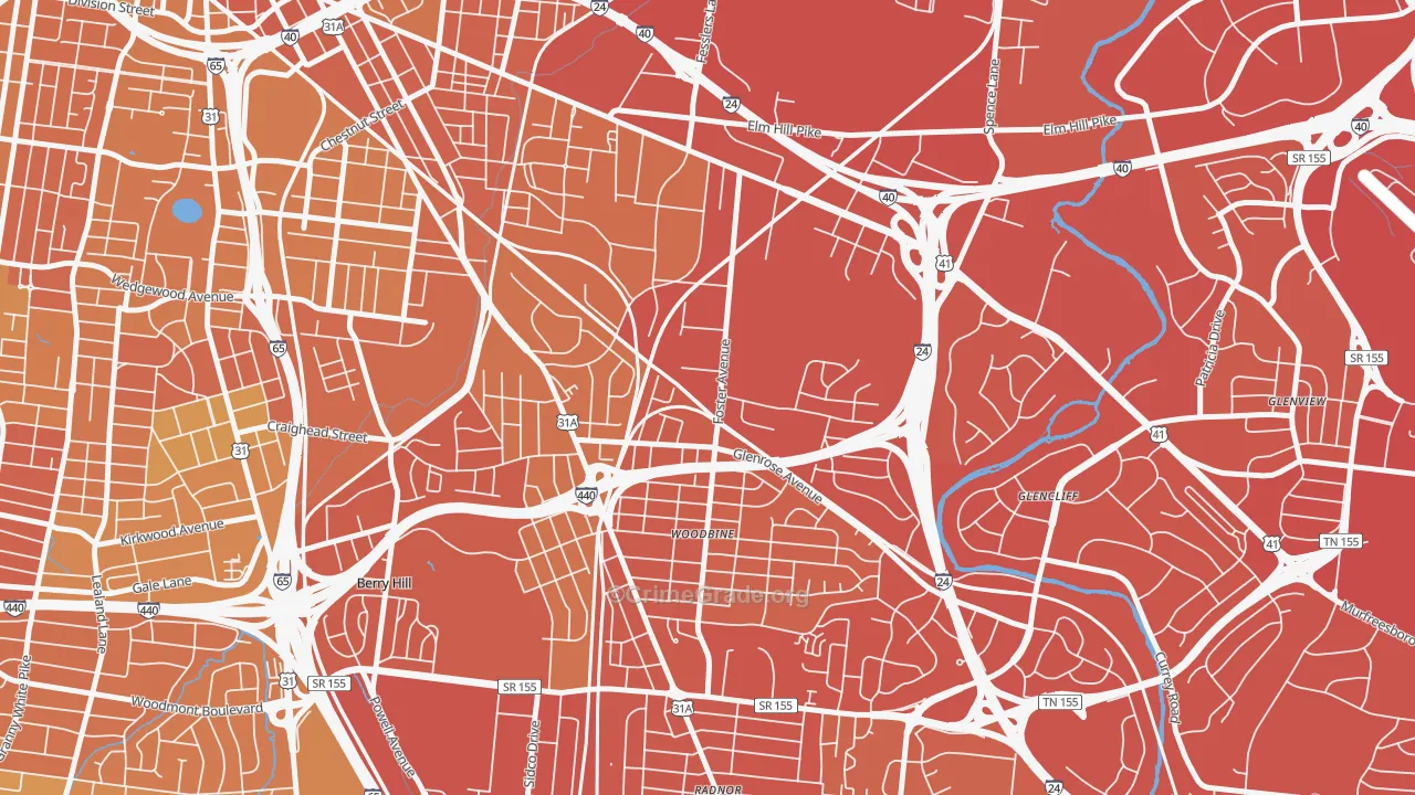 Woodbine, Nashville, TN Map of Vehicle Theft Rates