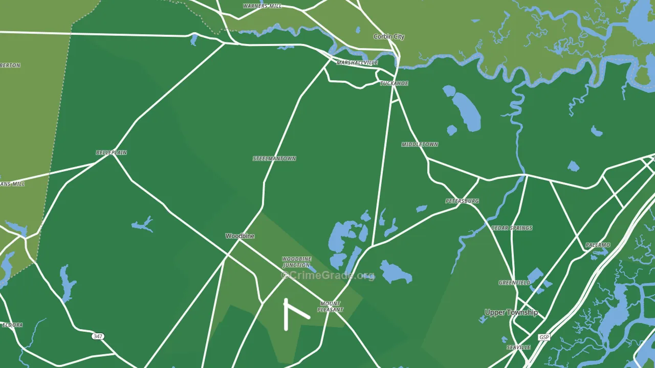 Woodbine, NJ Map of Vehicle Theft Rates