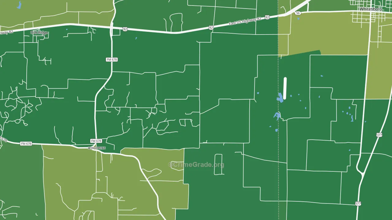 Woodbine, TX Map of Vehicle Theft Rates