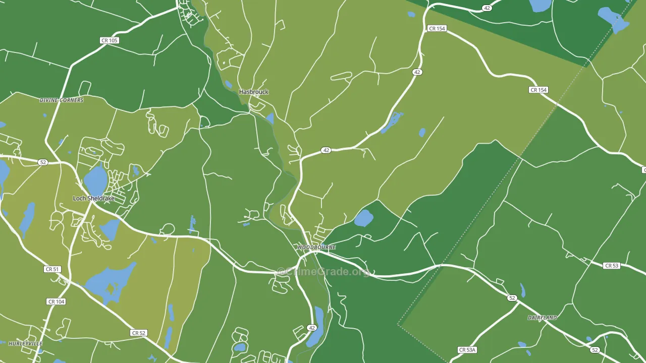 Woodbourne, NY Map of Vehicle Theft Rates