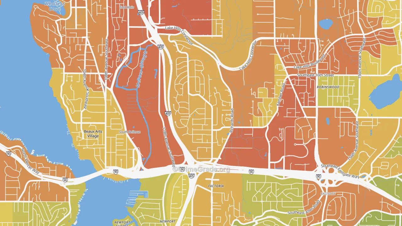 Woodbridge, Bellevue, WA Map of Vehicle Theft Rates