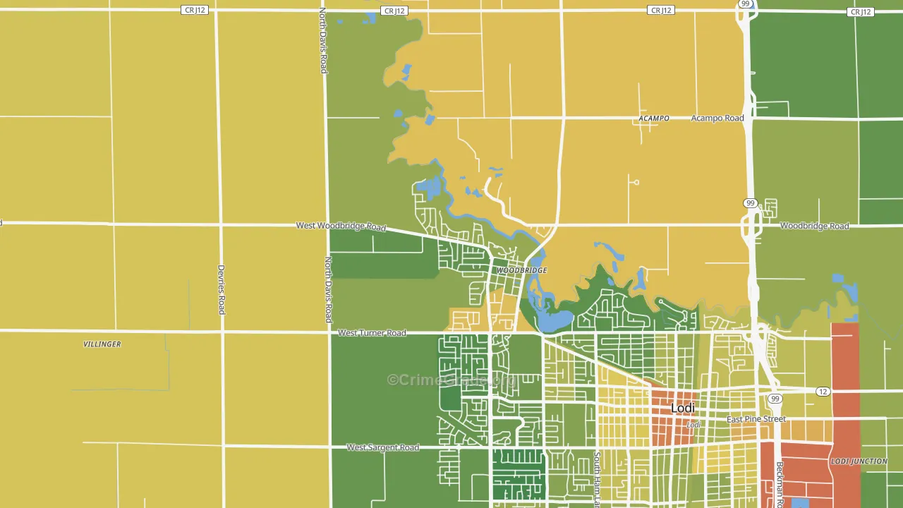 Woodbridge, CA Map of Vehicle Theft Rates