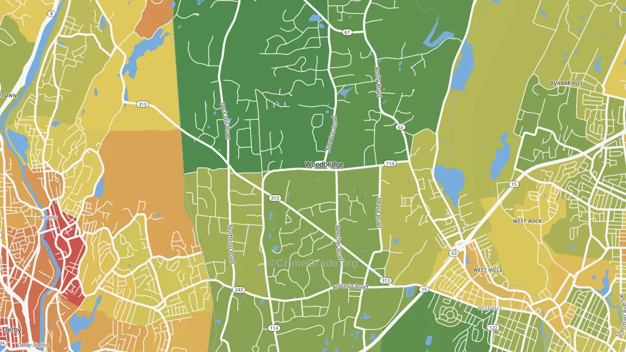Woodbridge, CT Map of Vehicle Theft Rates