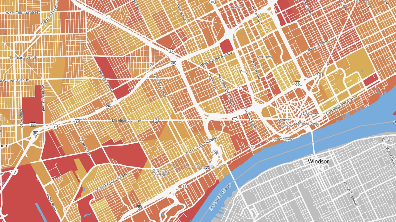 Woodbridge, Detroit, MI Map of Vehicle Theft Rates