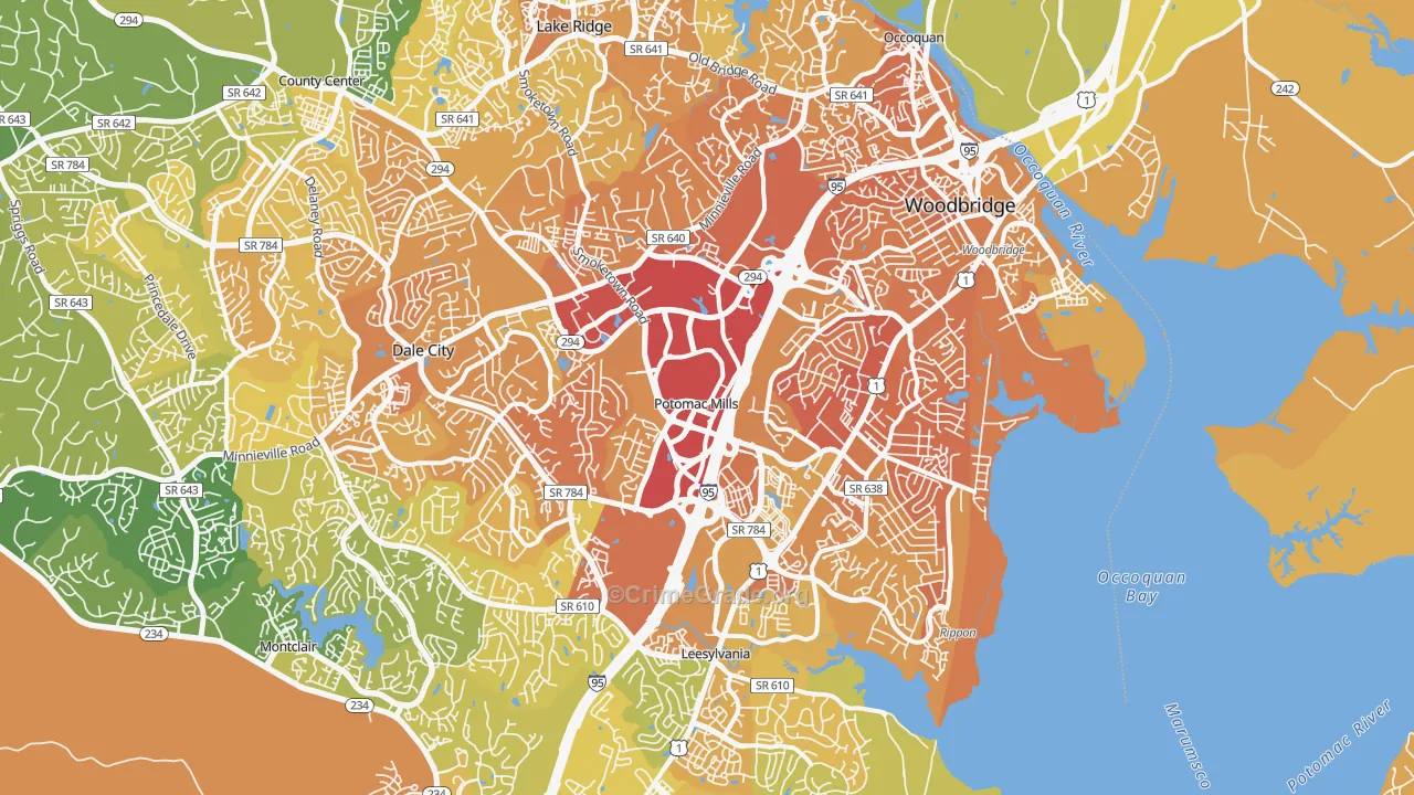 Woodbridge, VA Map of Vehicle Theft Rates