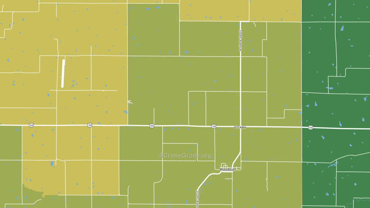 Woodburn, IA Map of Vehicle Theft Rates
