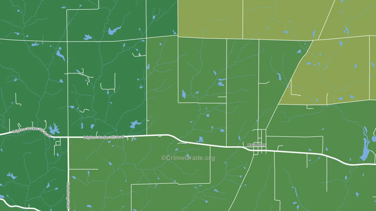 Woodburn, IL Map of Vehicle Theft Rates