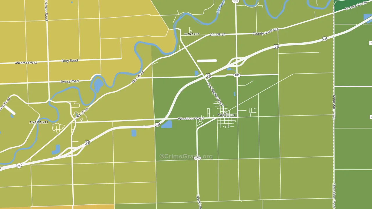 Woodburn, IN Map of Vehicle Theft Rates