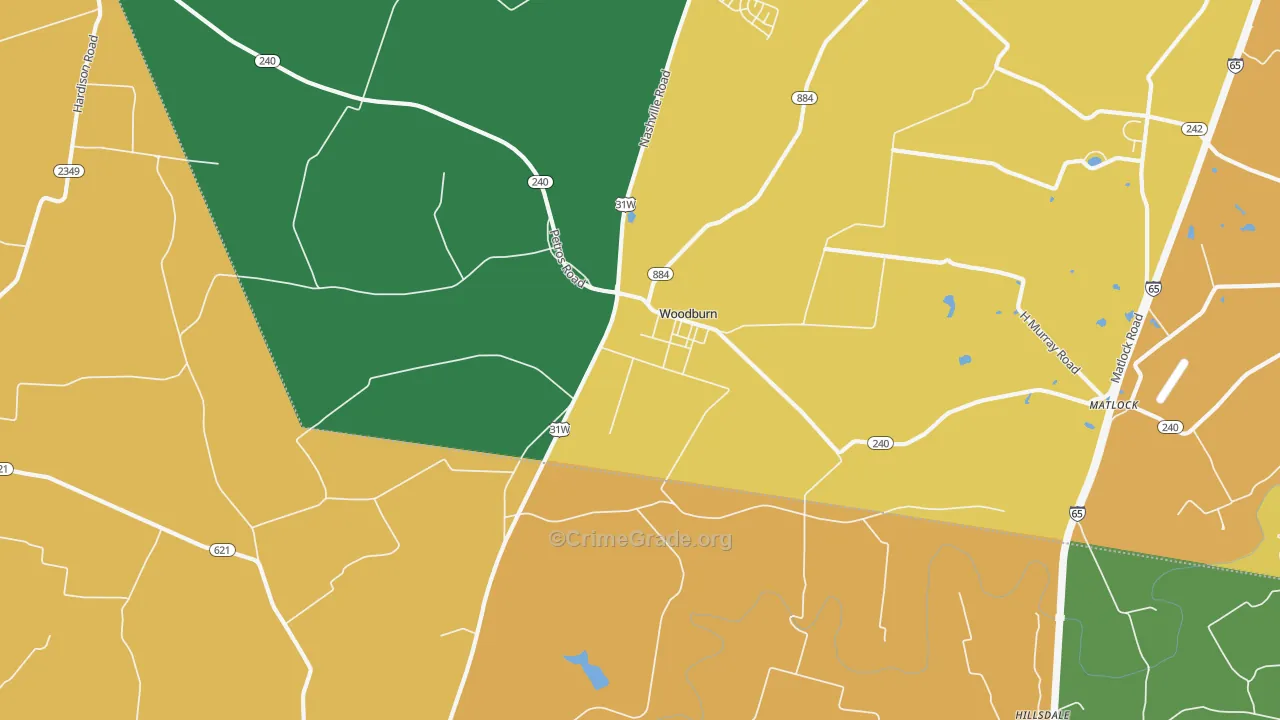 Woodburn, KY Map of Vehicle Theft Rates