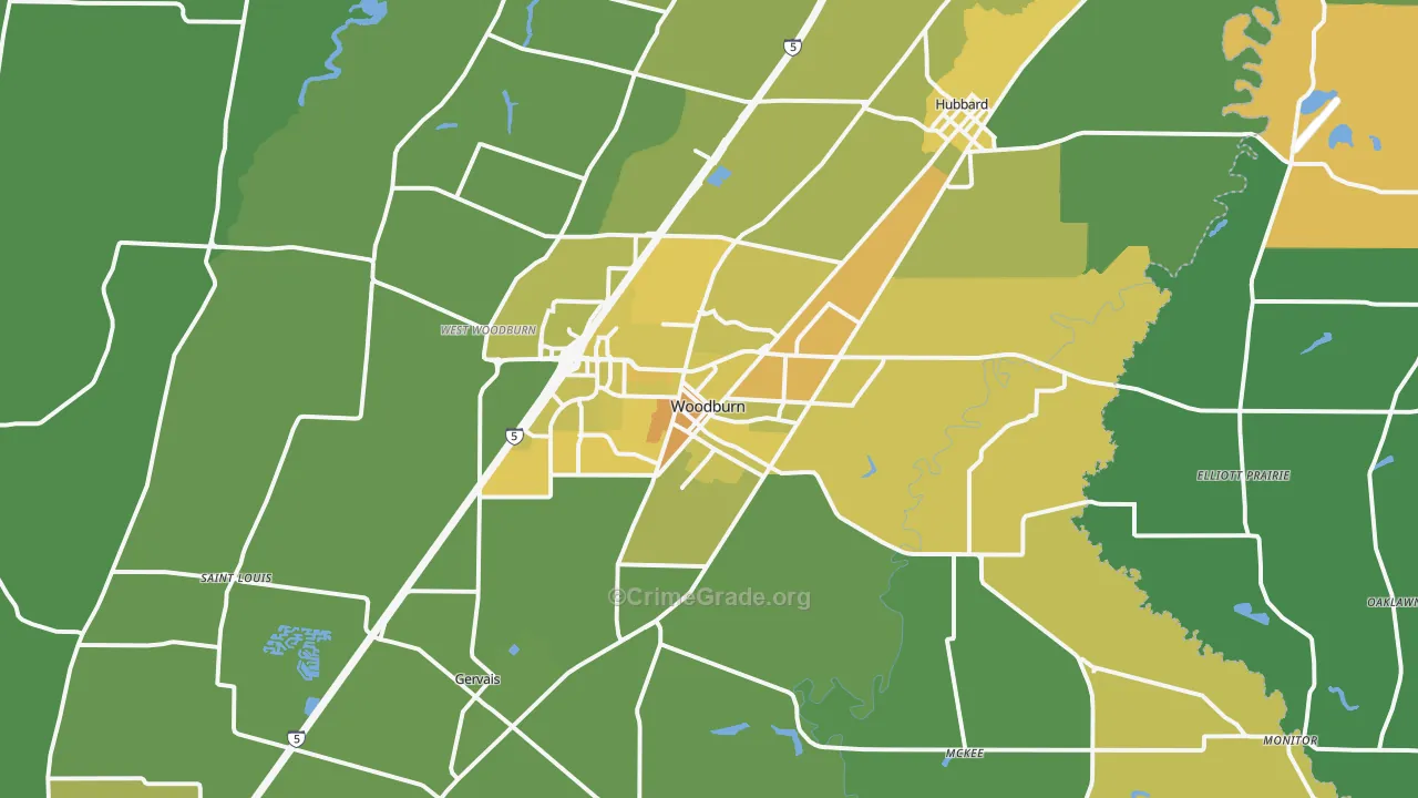 Woodburn, OR Map of Vehicle Theft Rates