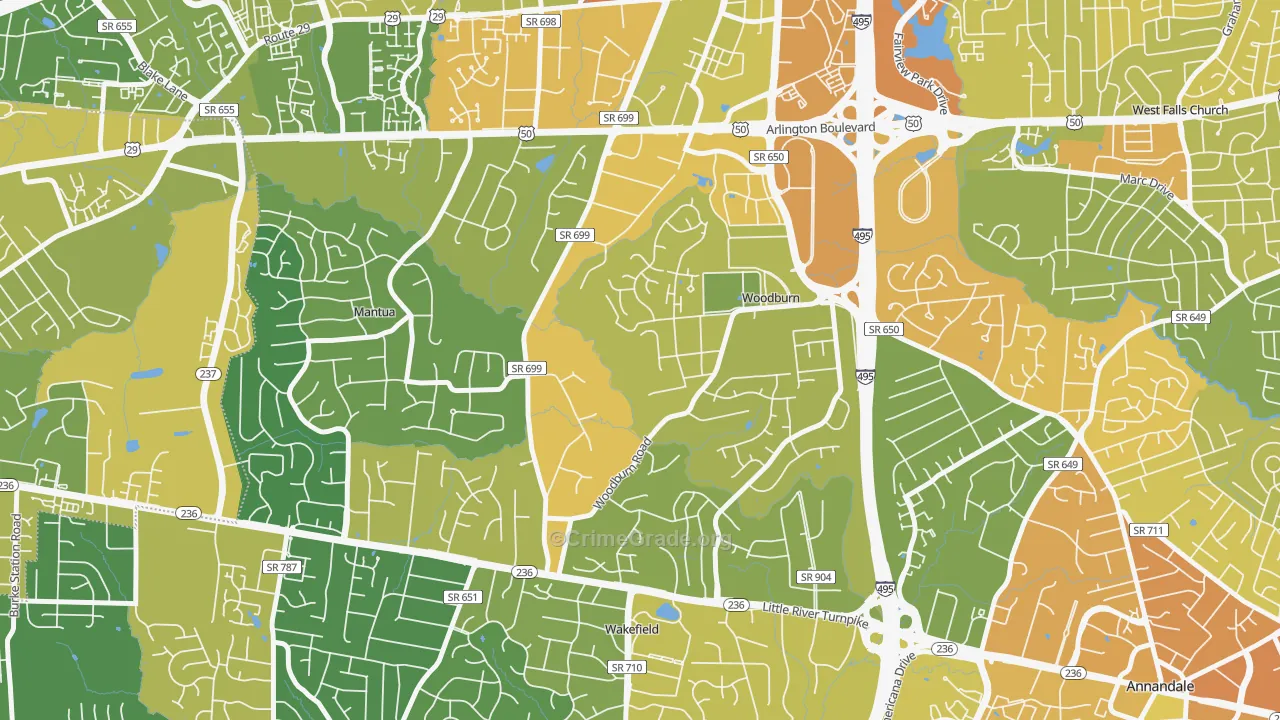 Woodburn, VA Map of Vehicle Theft Rates
