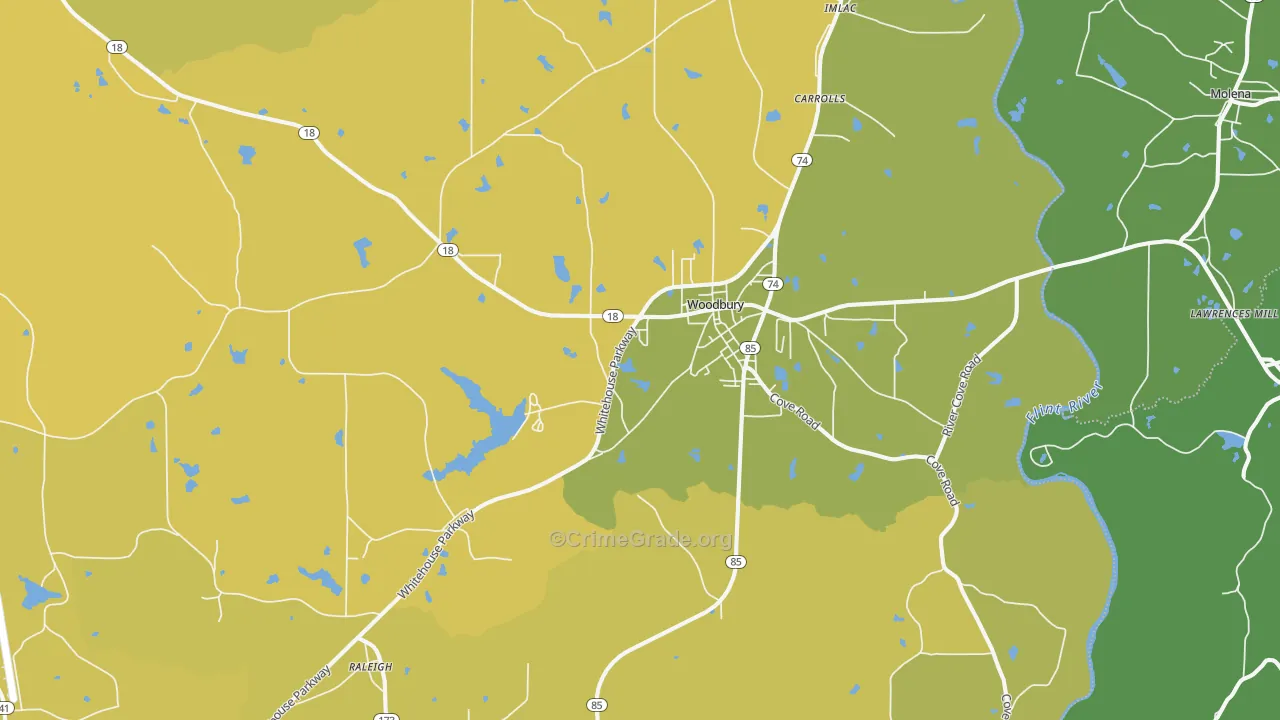 Woodbury, GA Map of Vehicle Theft Rates