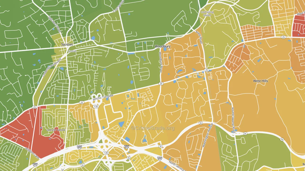 Woodbury, NY Map of Vehicle Theft Rates