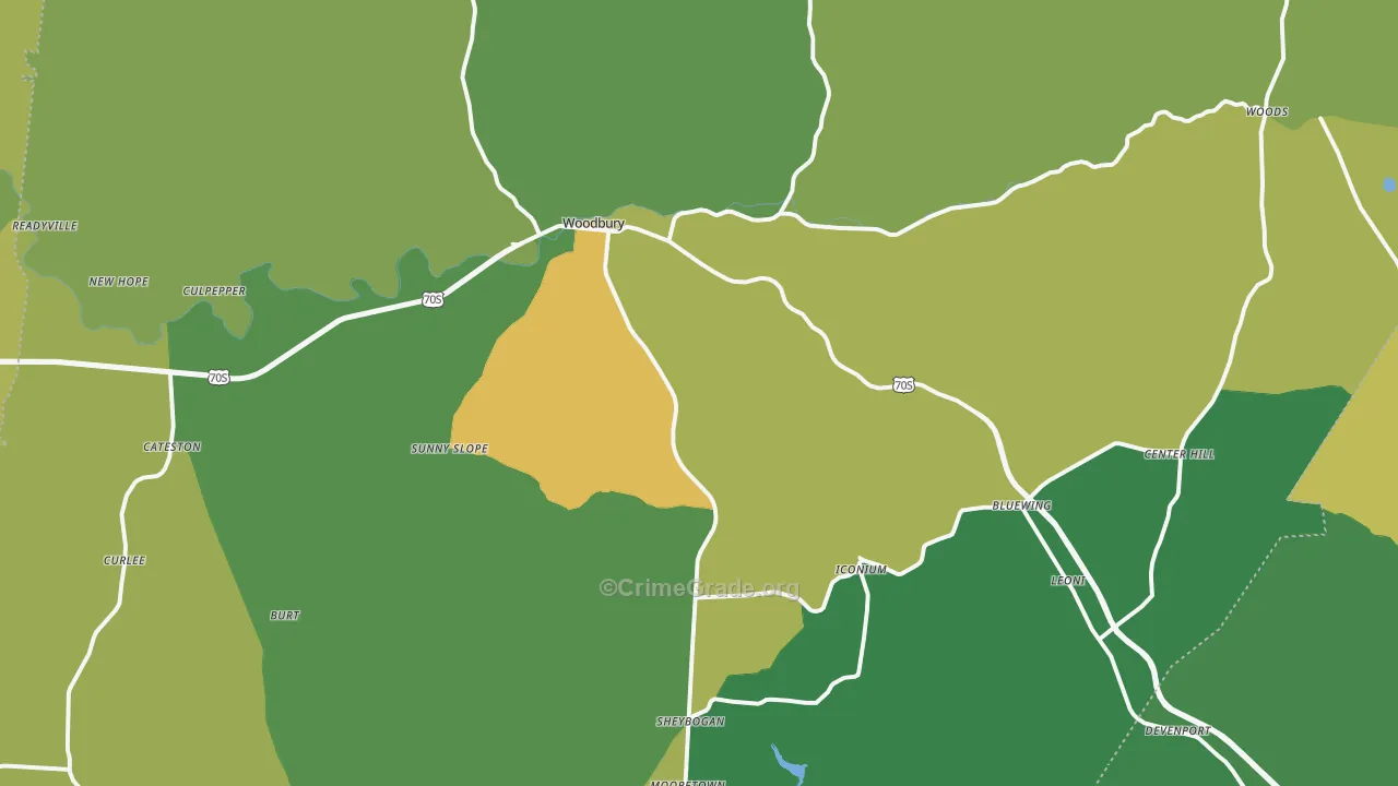 Woodbury, TN Map of Vehicle Theft Rates