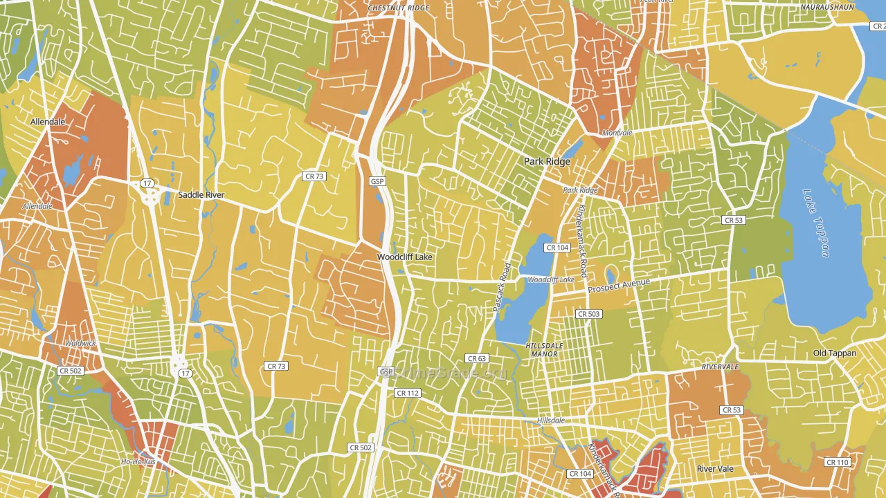 Woodcliff Lake, NJ Map of Vehicle Theft Rates