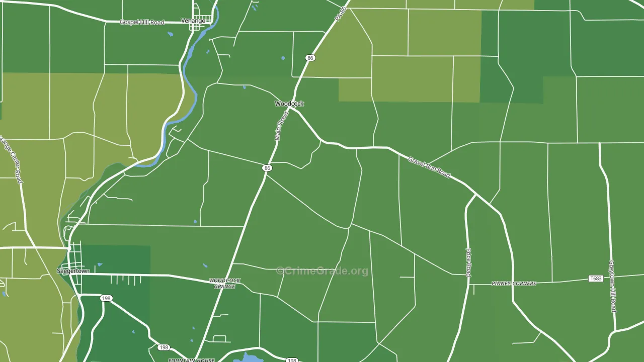 Woodcock, PA Map of Vehicle Theft Rates