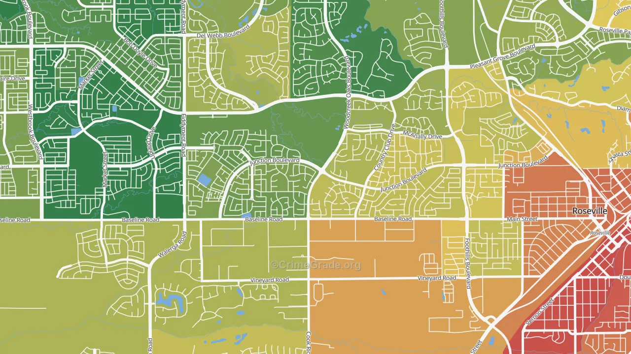 Woodcreek Oaks, Roseville, CA Map of Vehicle Theft Rates