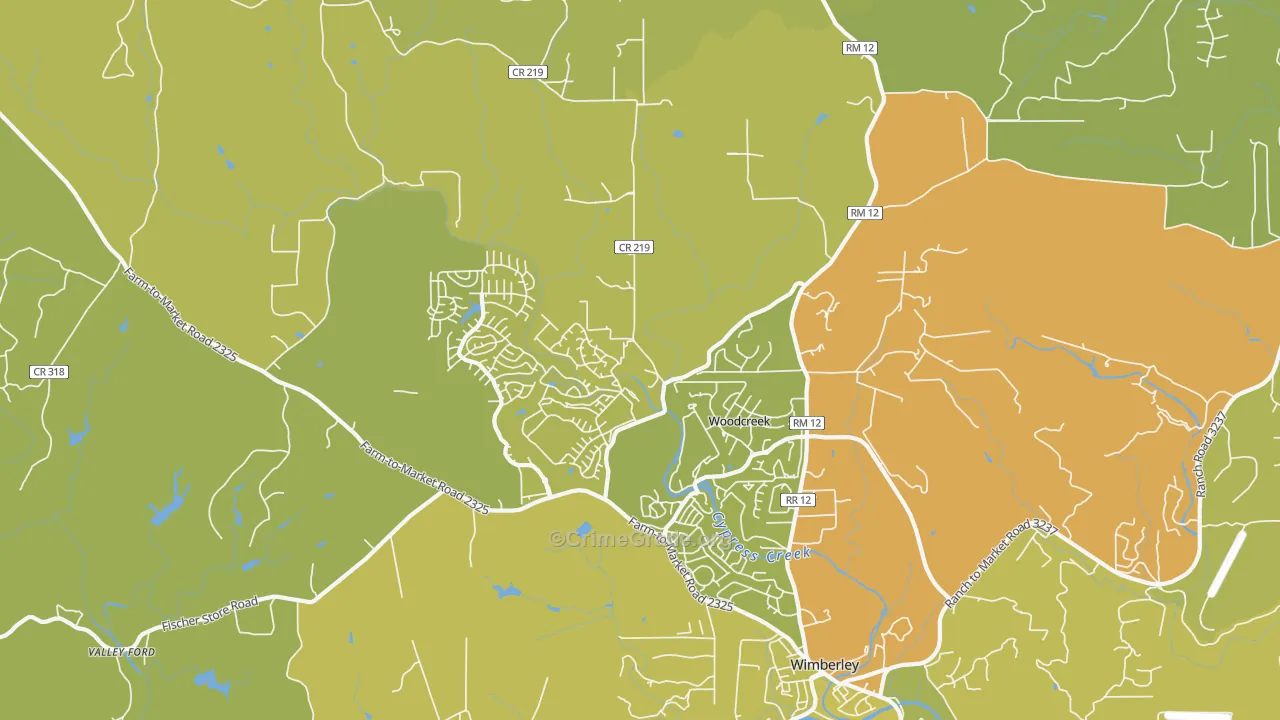 Woodcreek, TX Map of Vehicle Theft Rates