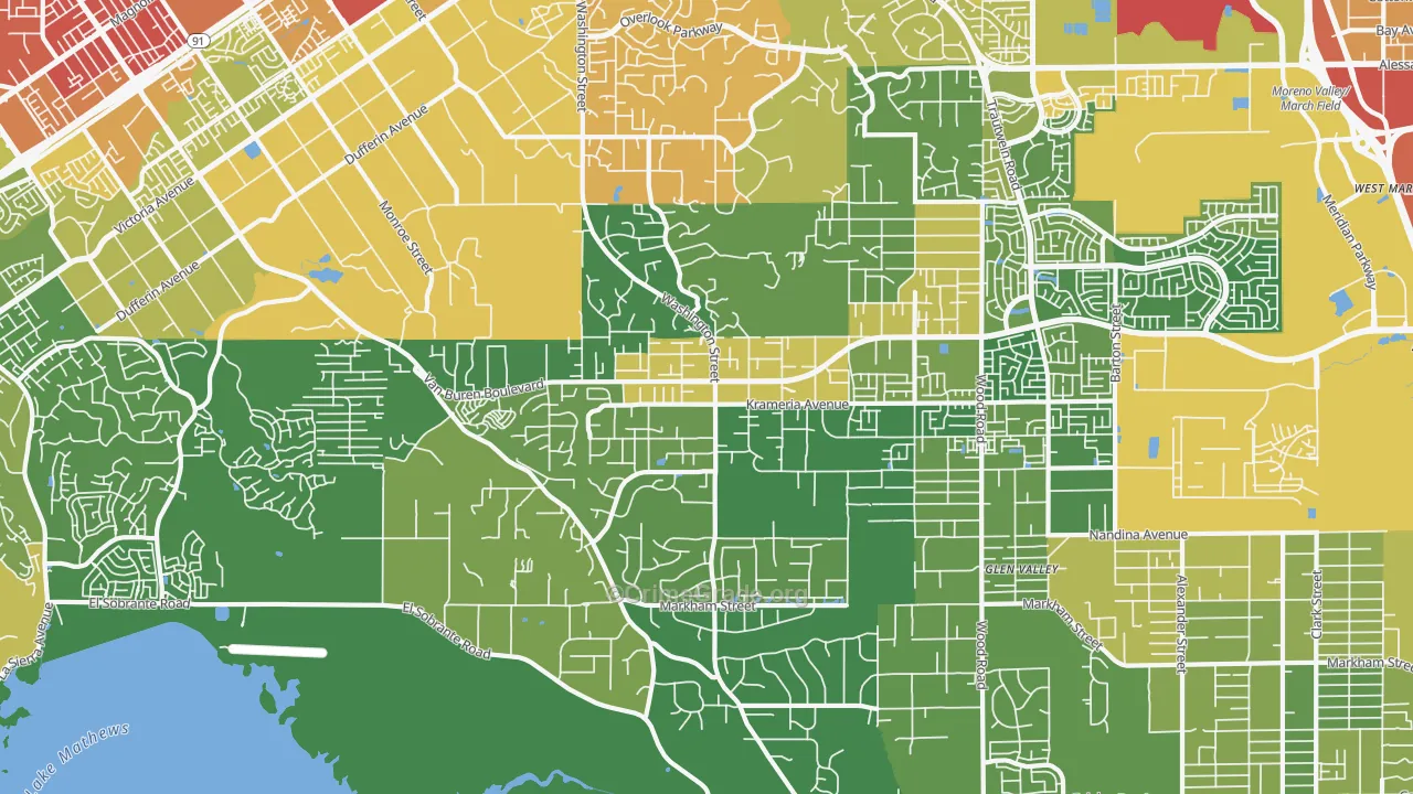 Woodcrest, CA Map of Vehicle Theft Rates