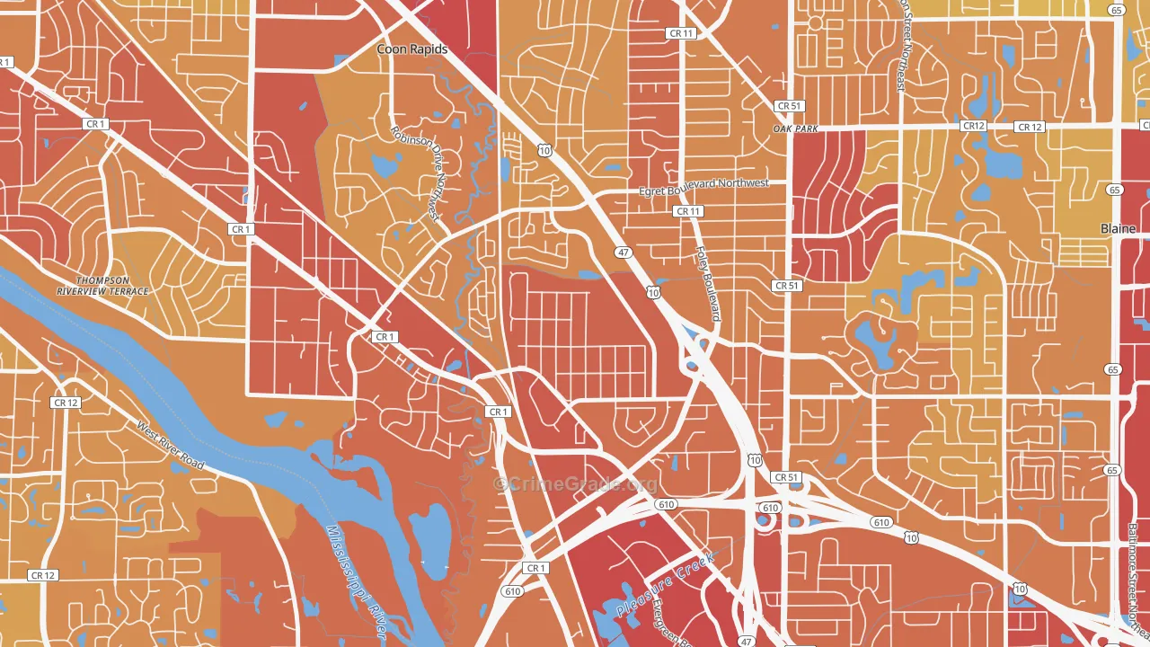 Woodcrest, Coon Rapids, MN Map of Vehicle Theft Rates