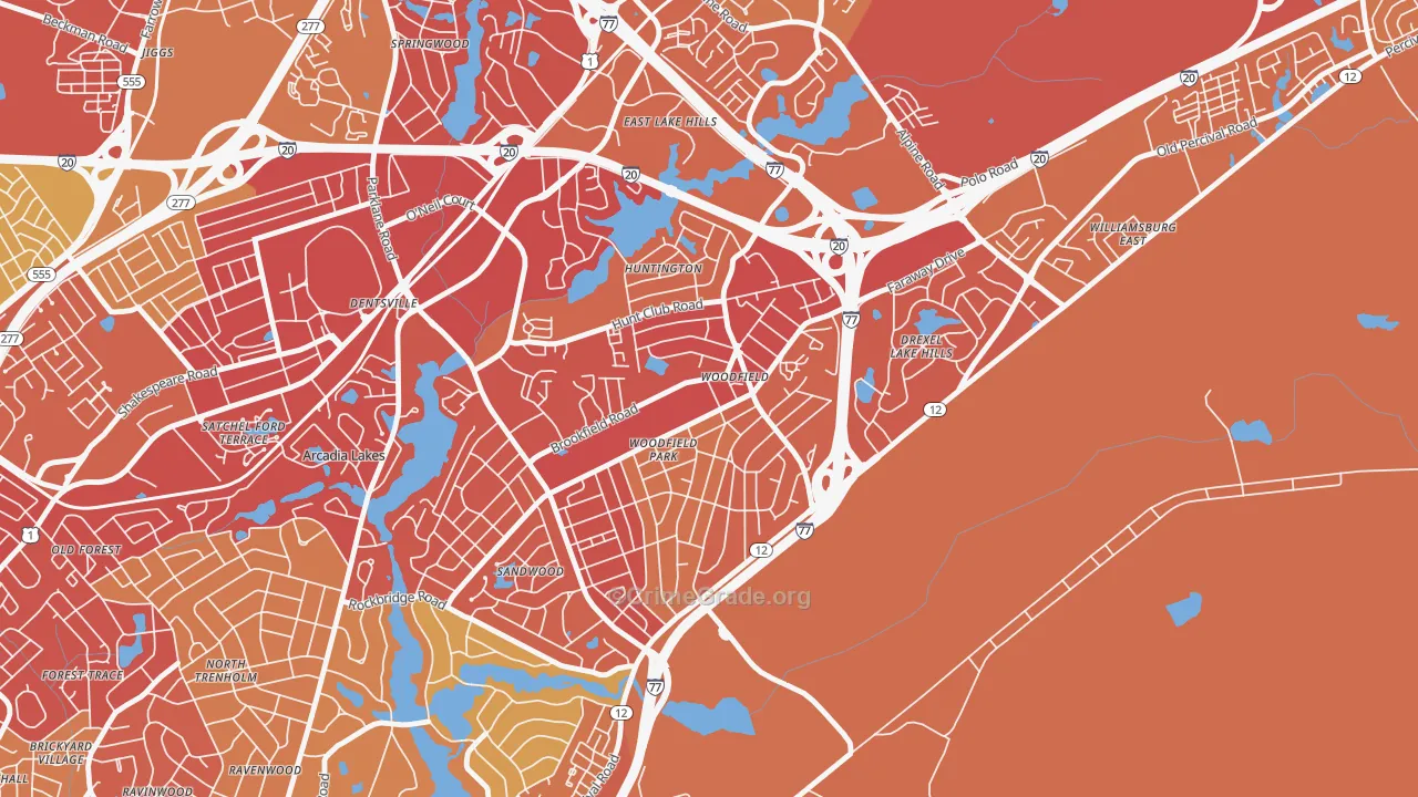 Woodfield, SC Map of Vehicle Theft Rates