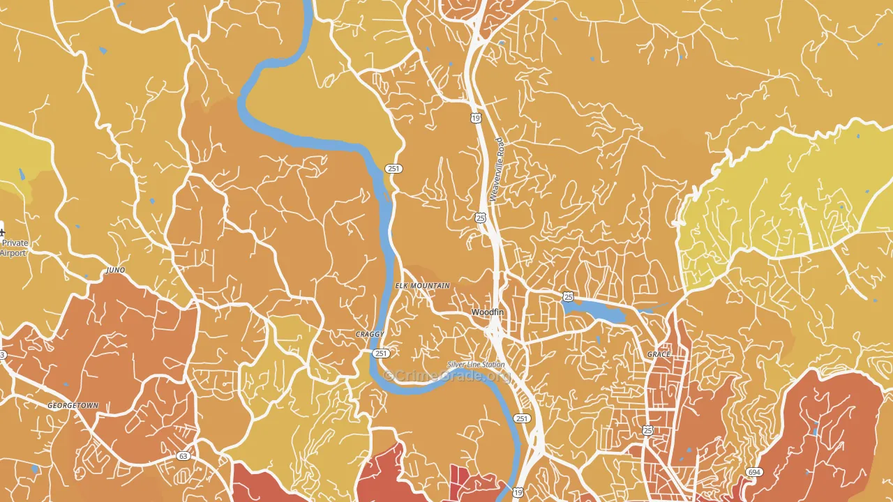 Woodfin, NC Map of Vehicle Theft Rates