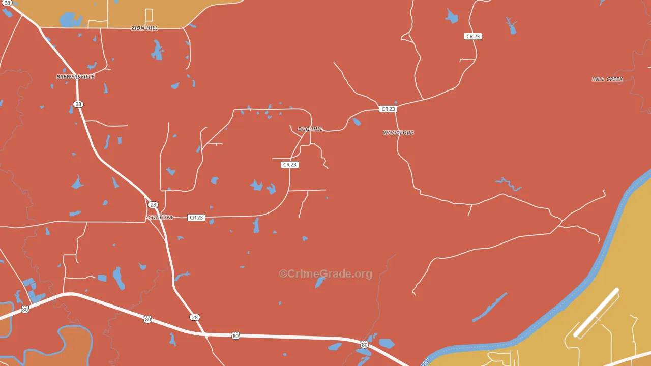 Woodford, AL Map of Vehicle Theft Rates