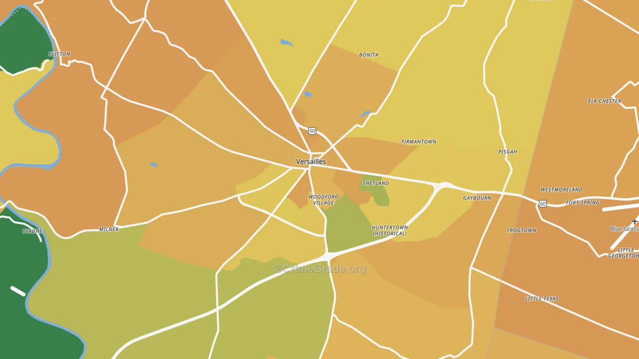 Woodford County, KY Map of Vehicle Theft Rates